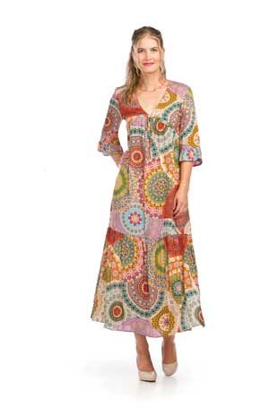 PD-16683 - PSYCHEDELIC MANDALA PRINTED EMPIRE WAIST DRESS - Colors: AS SHOWN - Available Sizes:XS-XXL - Catalog Page:39 